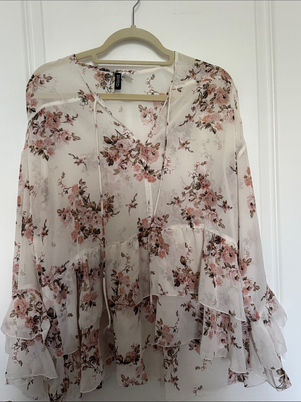 H&M Cream Tunic with Pink Floral Ruffle Detail